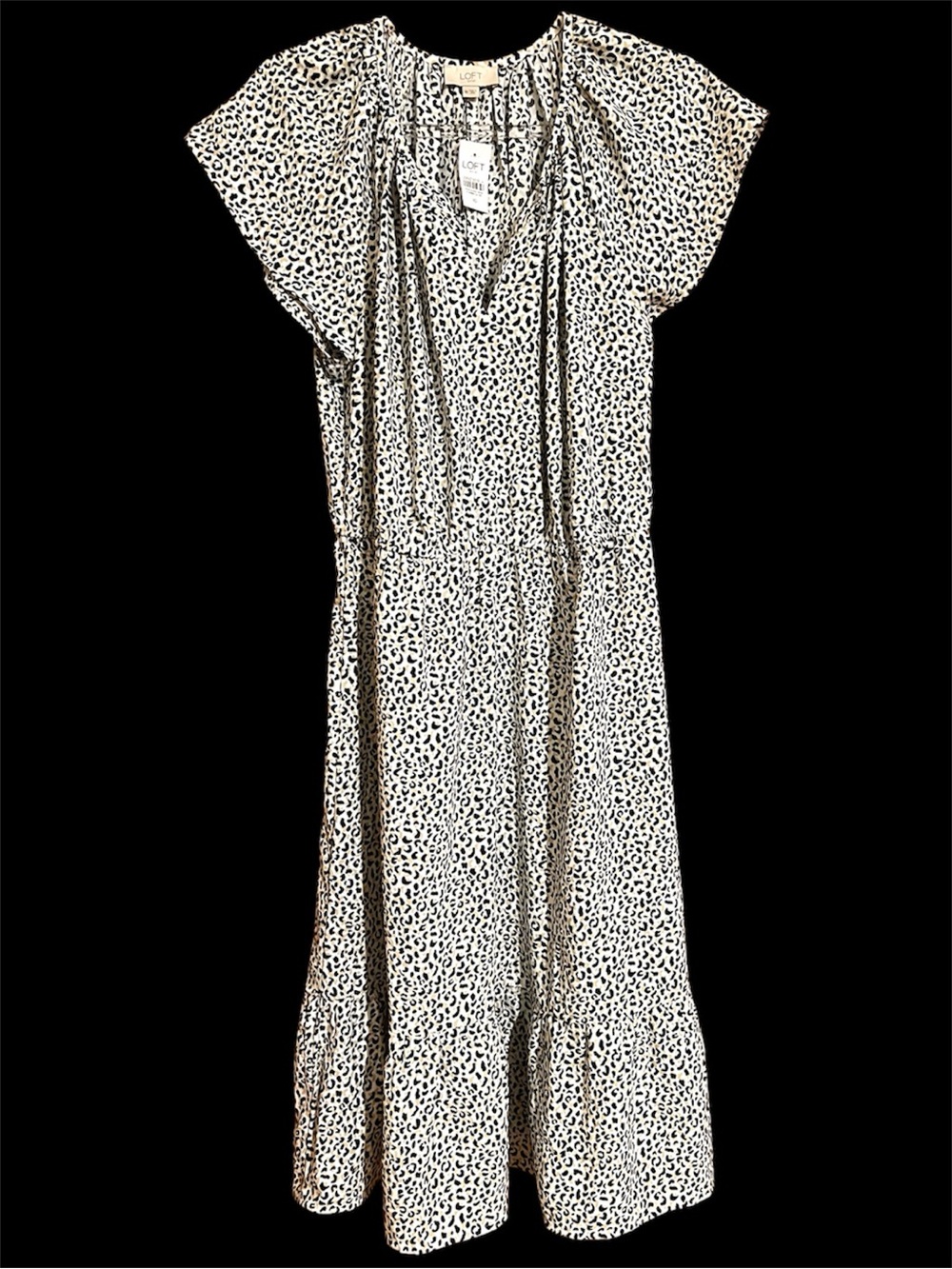 LOFT Outlet, Size 10, White and Black Cheetah Printed V-Neck Midi Dress - NWT